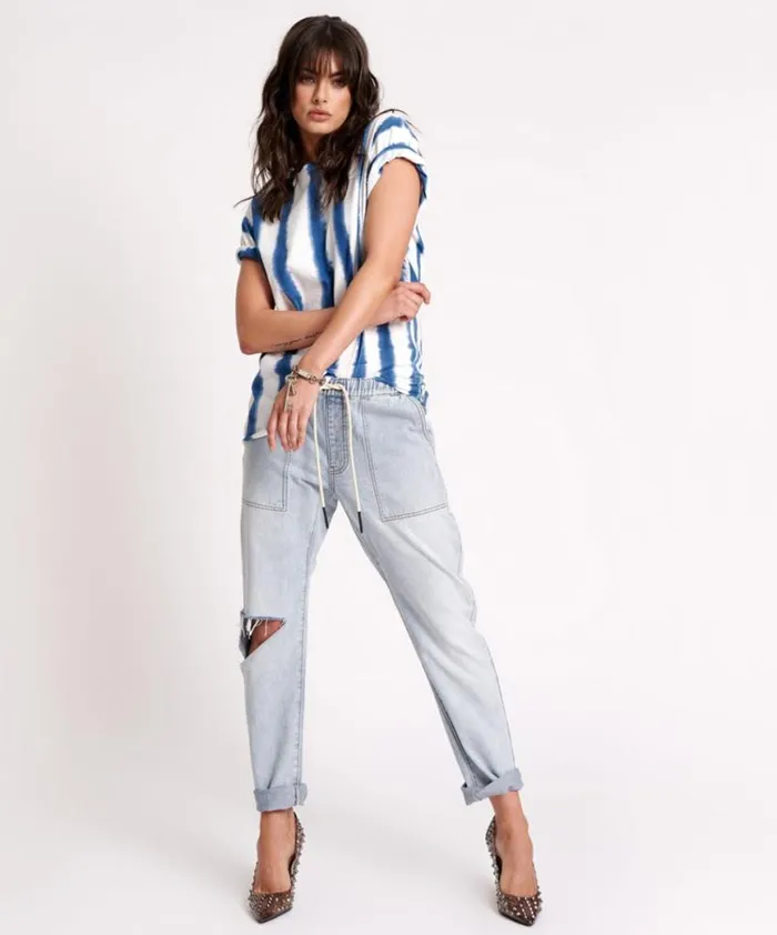 Women One Teaspoon Tees and Tanks ORGANIC HAND PAINTED STRIPE UNISEX TEE Women One Teaspoon Tees and Tanks ORGANIC HAND PAINTED STRIPE UNISEX TEE