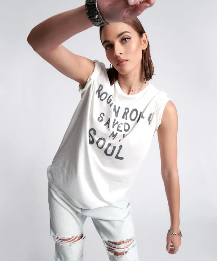 Women One Teaspoon Tees and Tanks ORGANIC ROCK N ROLL SAVED MY SOUL UNISEX TEE