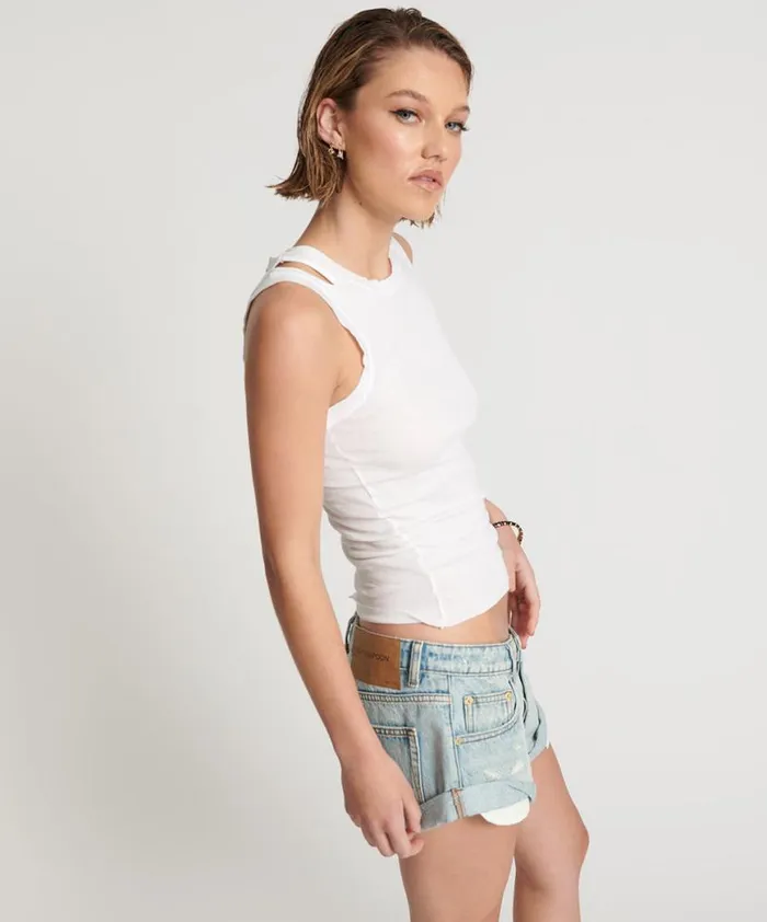 Women One Teaspoon Tees and Tanks OTS CUT THROUGH FINE RIBBED TANK TOP Women One Teaspoon Tees and Tanks OTS CUT THROUGH FINE RIBBED TANK TOP