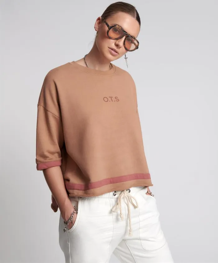 Women One Teaspoon Tees and Tanks OTS SWEAT TEE BROWN