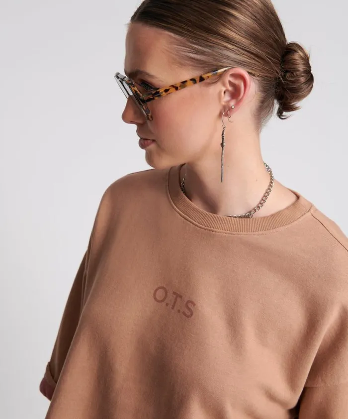 Women One Teaspoon Tees and Tanks OTS SWEAT TEE BROWN Women One Teaspoon Tees and Tanks OTS SWEAT TEE BROWN