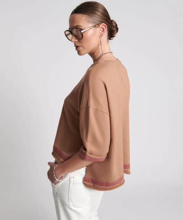 Women One Teaspoon Tees and Tanks OTS SWEAT TEE BROWN Women One Teaspoon Tees and Tanks OTS SWEAT TEE BROWN