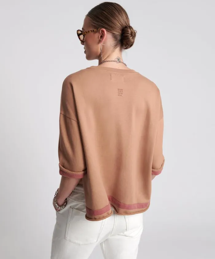 Women One Teaspoon Tees and Tanks OTS SWEAT TEE BROWN Women One Teaspoon Tees and Tanks OTS SWEAT TEE BROWN