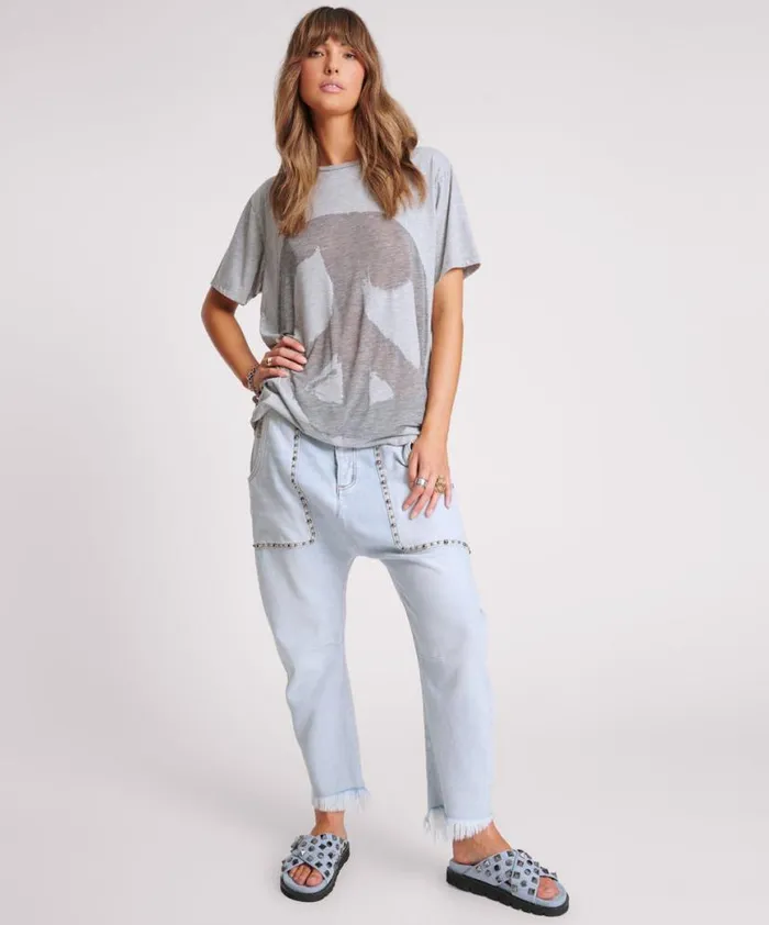 Women One Teaspoon Tees and Tanks PEACE BURNOUT BASKETBALL TEE Women One Teaspoon Tees and Tanks PEACE BURNOUT BASKETBALL TEE