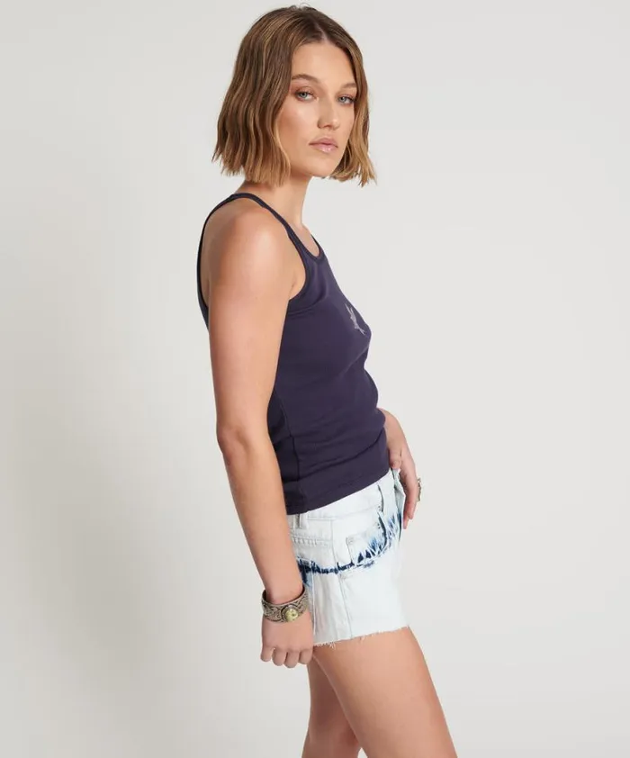 Women One Teaspoon Tees and Tanks PETROL BOWER BIRD RIBBED TANK TOP Women One Teaspoon Tees and Tanks PETROL BOWER BIRD RIBBED TANK TOP