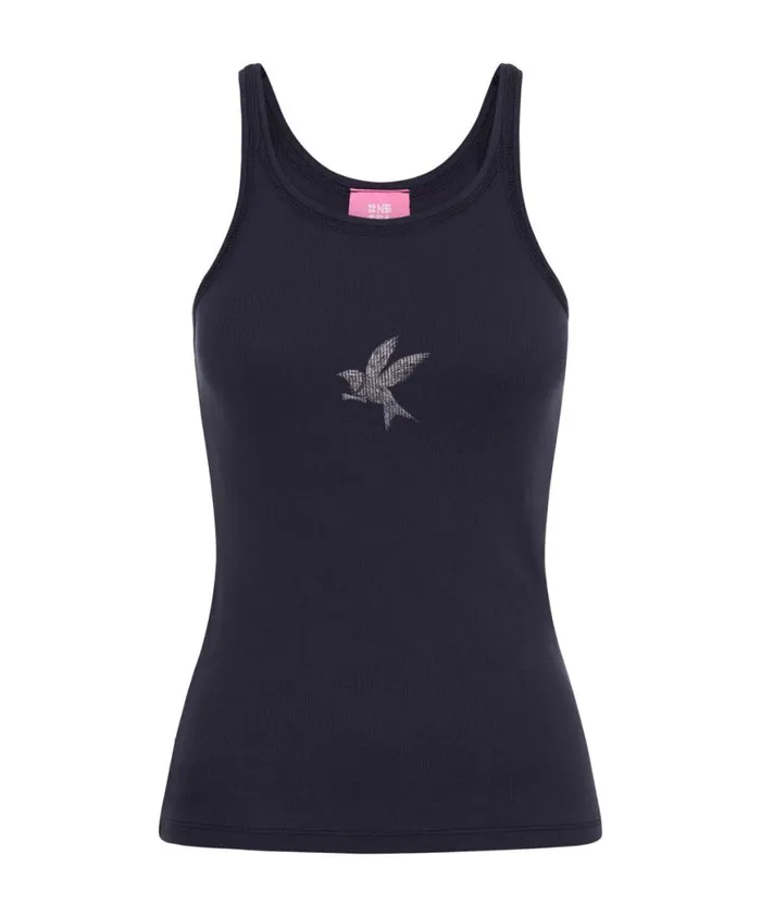 Women One Teaspoon Tees and Tanks PETROL BOWER BIRD RIBBED TANK TOP Women One Teaspoon Tees and Tanks PETROL BOWER BIRD RIBBED TANK TOP