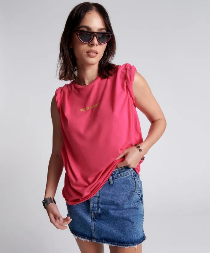 Women One Teaspoon Tees and Tanks PINK GLO ONE TEASPOON ORGANIC LOGO UNISEX TEE