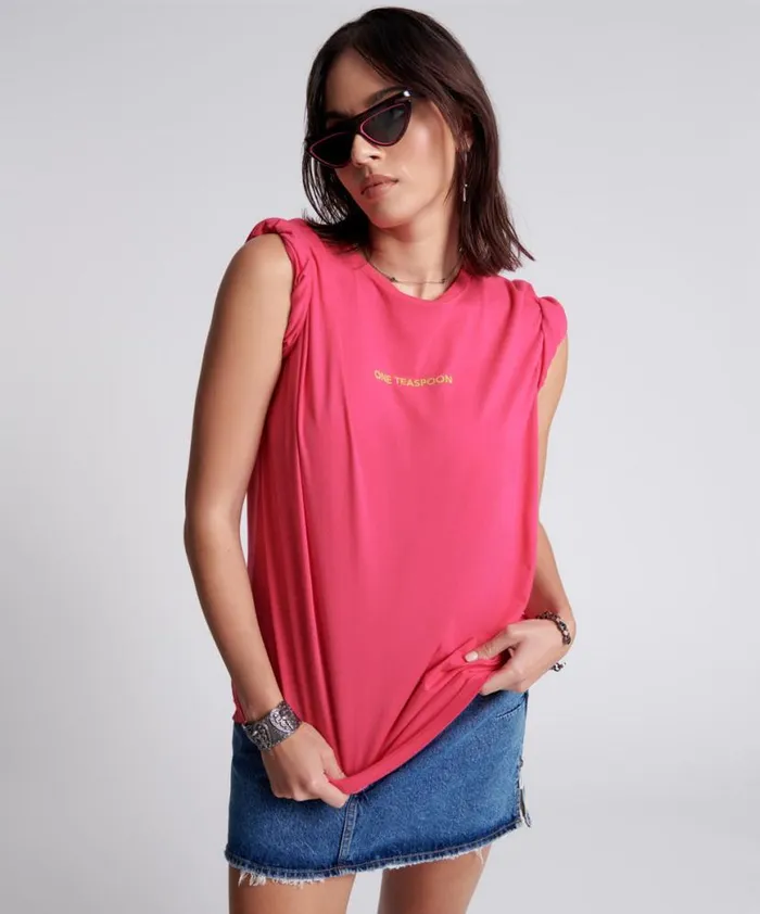 Women One Teaspoon Tees and Tanks PINK GLO ONE TEASPOON ORGANIC LOGO UNISEX TEE Women One Teaspoon Tees and Tanks PINK GLO ONE TEASPOON ORGANIC LOGO UNISEX TEE