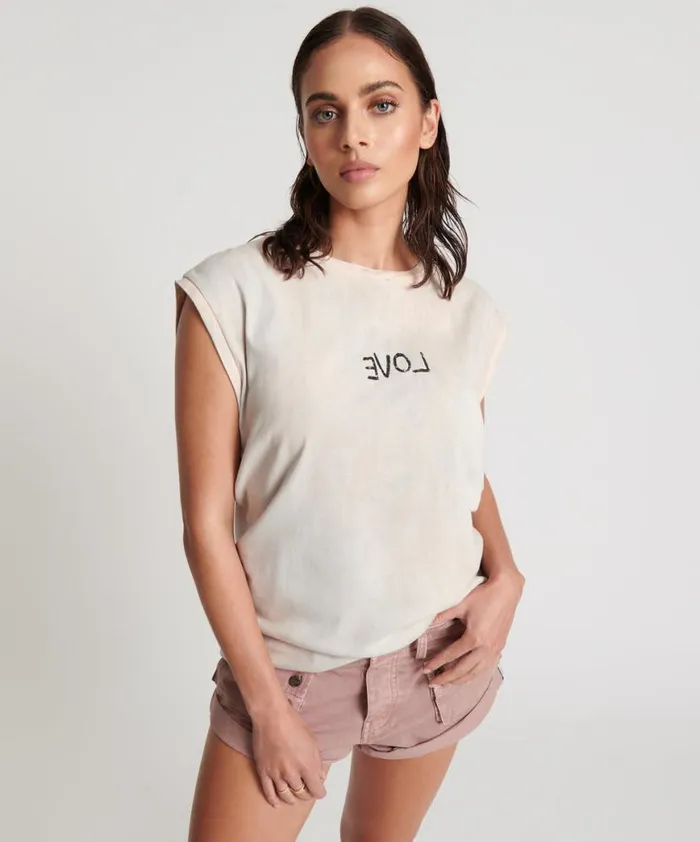 Women One Teaspoon Tees and Tanks PINK LOVE STAINED TANK