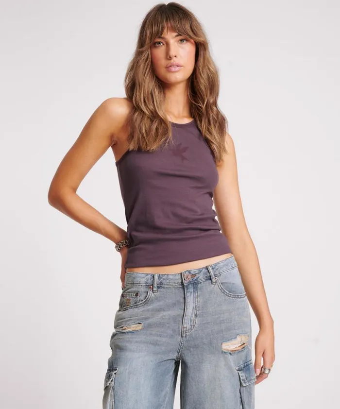 Women One Teaspoon Tees and Tanks PLUM ONE TEASPOON FINE RIB SINGLET