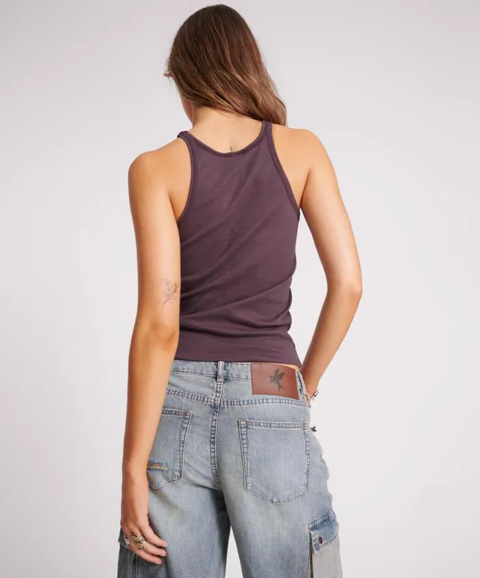 Women One Teaspoon Tees and Tanks PLUM ONE TEASPOON FINE RIB SINGLET