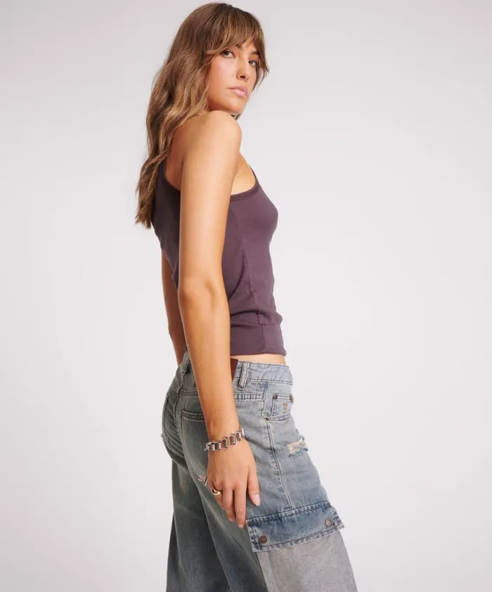 Women One Teaspoon Tees and Tanks PLUM ONE TEASPOON FINE RIB SINGLET
