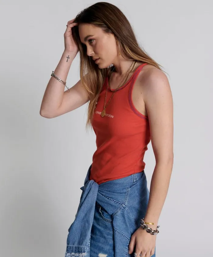 Women One Teaspoon Tees and Tanks RED ONE TEASPOON LOGO SINGLET Women One Teaspoon Tees and Tanks RED ONE TEASPOON LOGO SINGLET