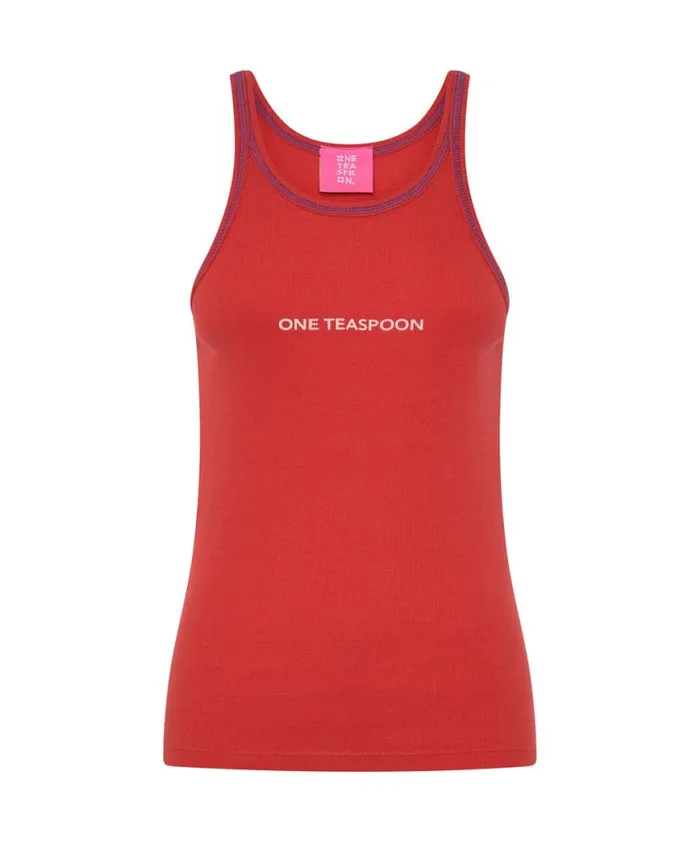 Women One Teaspoon Tees and Tanks RED ONE TEASPOON LOGO SINGLET Women One Teaspoon Tees and Tanks RED ONE TEASPOON LOGO SINGLET