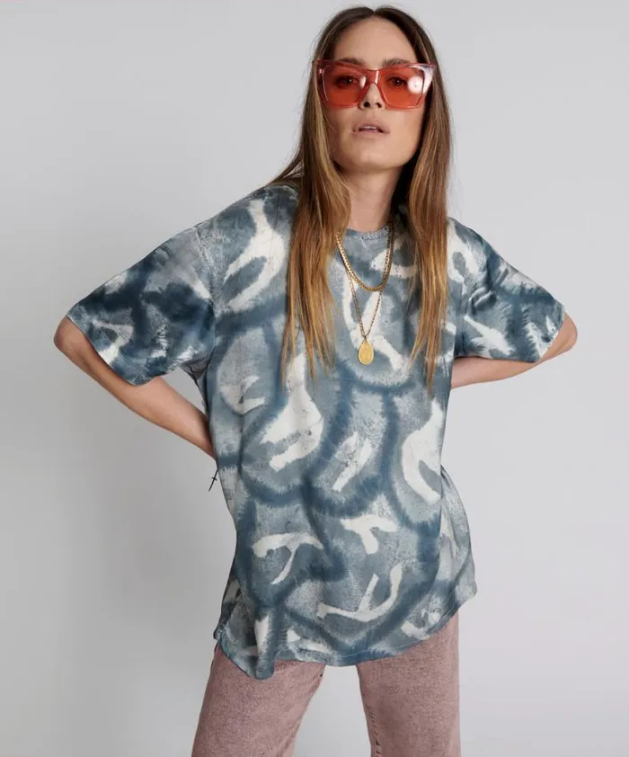 Women One Teaspoon Tees and Tanks REFLECTION HAND PRINTED SATIN TEE