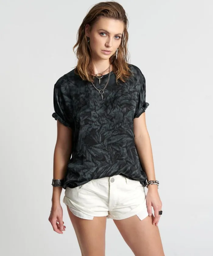 Women One Teaspoon Tees and Tanks RESONANCE HAND DYED SATIN TEE