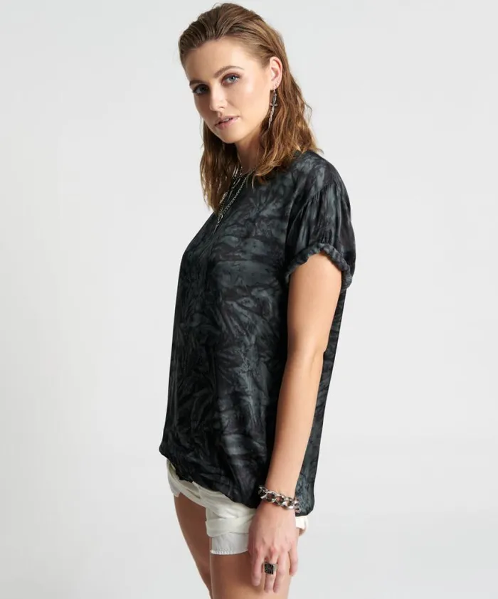 Women One Teaspoon Tees and Tanks RESONANCE HAND DYED SATIN TEE Women One Teaspoon Tees and Tanks RESONANCE HAND DYED SATIN TEE