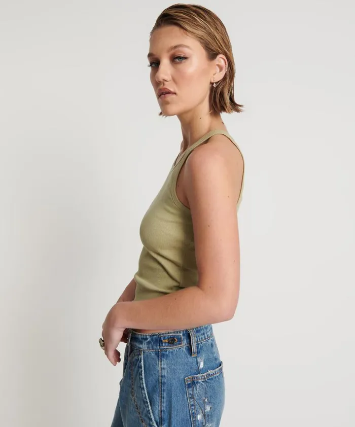 Women One Teaspoon Tees and Tanks SAGE GREEN BAMBOO LOGO SINGLET Women One Teaspoon Tees and Tanks SAGE GREEN BAMBOO LOGO SINGLET