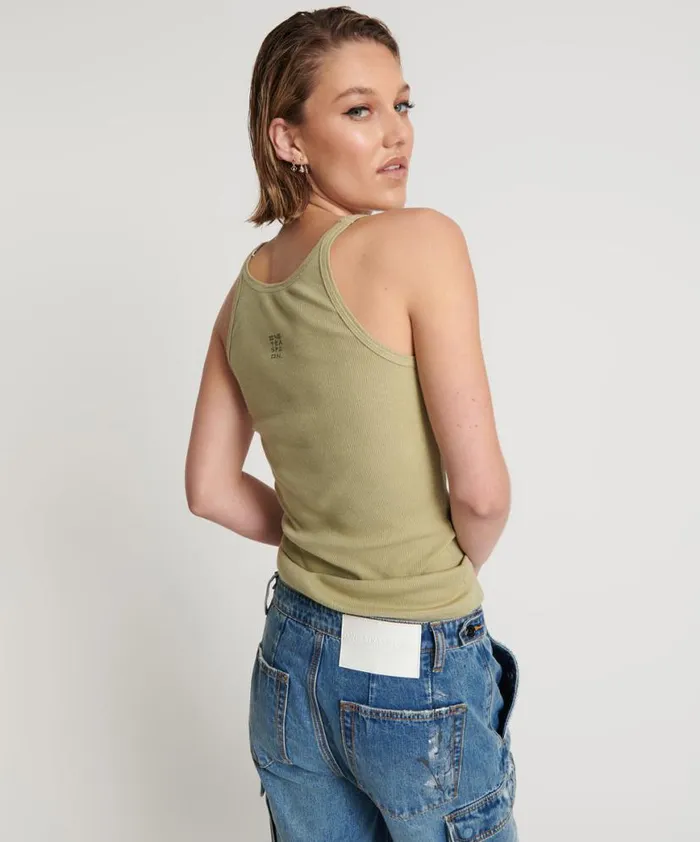 Women One Teaspoon Tees and Tanks SAGE GREEN BAMBOO LOGO SINGLET Women One Teaspoon Tees and Tanks SAGE GREEN BAMBOO LOGO SINGLET