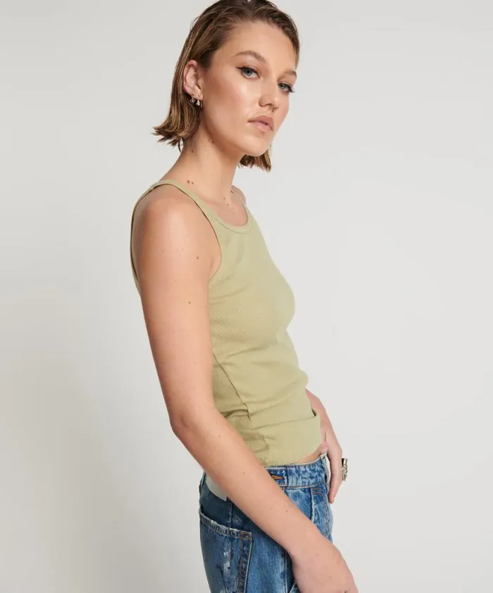 Women One Teaspoon Tees and Tanks SAGE GREEN BAMBOO LOGO SINGLET Women One Teaspoon Tees and Tanks SAGE GREEN BAMBOO LOGO SINGLET