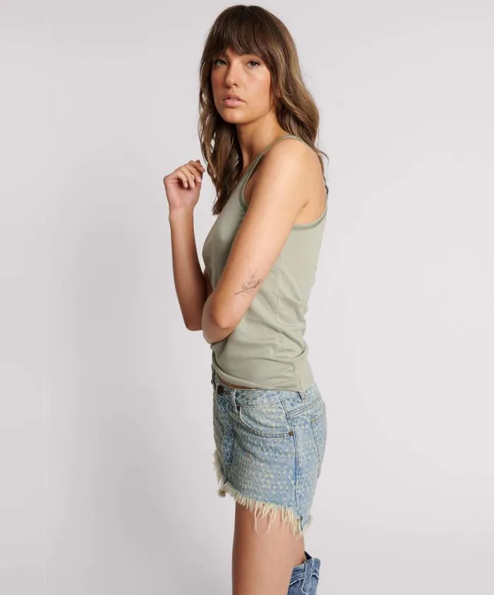 Women One Teaspoon Tees and Tanks SAGE ONE TEASPOON FINE RIB SINGLET Women One Teaspoon Tees and Tanks SAGE ONE TEASPOON FINE RIB SINGLET