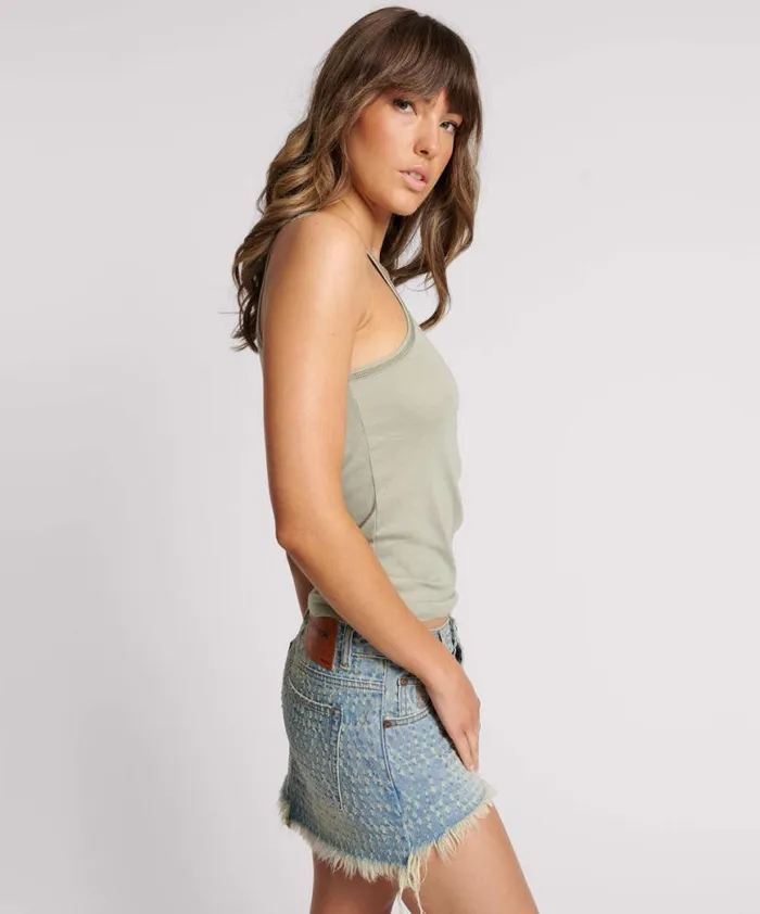 Women One Teaspoon Tees and Tanks SAGE ONE TEASPOON FINE RIB SINGLET Women One Teaspoon Tees and Tanks SAGE ONE TEASPOON FINE RIB SINGLET