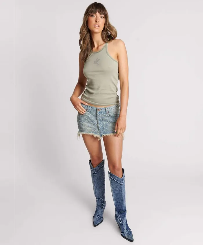 Women One Teaspoon Tees and Tanks SAGE ONE TEASPOON FINE RIB SINGLET Women One Teaspoon Tees and Tanks SAGE ONE TEASPOON FINE RIB SINGLET