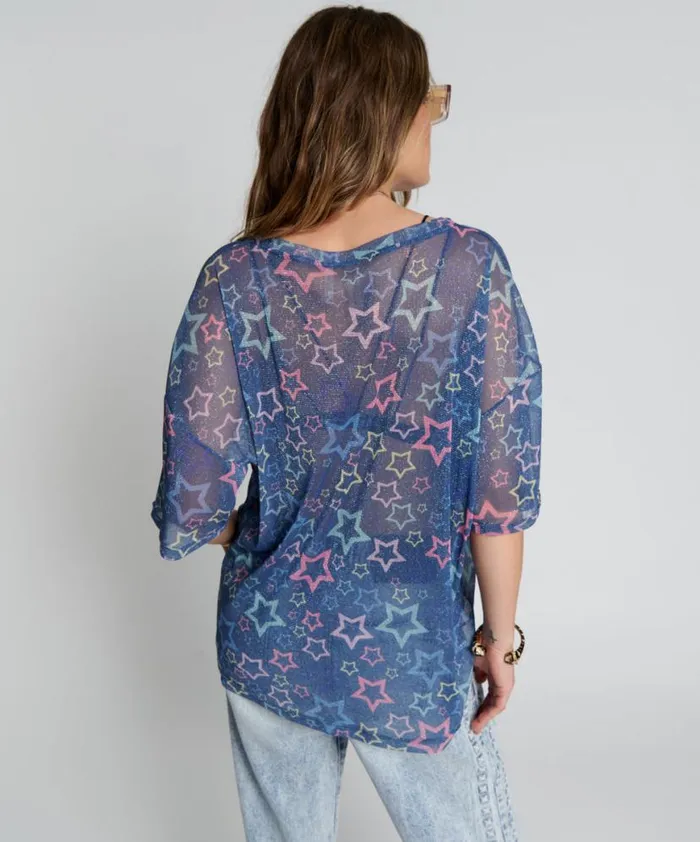 Women One Teaspoon Tees and Tanks SENSORY STAR OVERSIZED MESH TEE Women One Teaspoon Tees and Tanks SENSORY STAR OVERSIZED MESH TEE