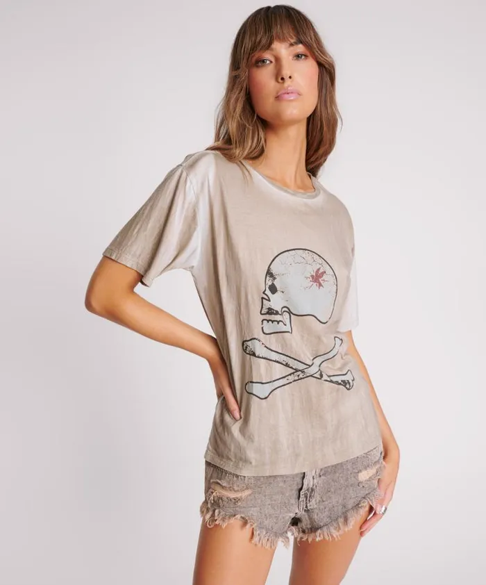 Women One Teaspoon Tees and Tanks SKULL AND BONES BOYFRIEND TEE
