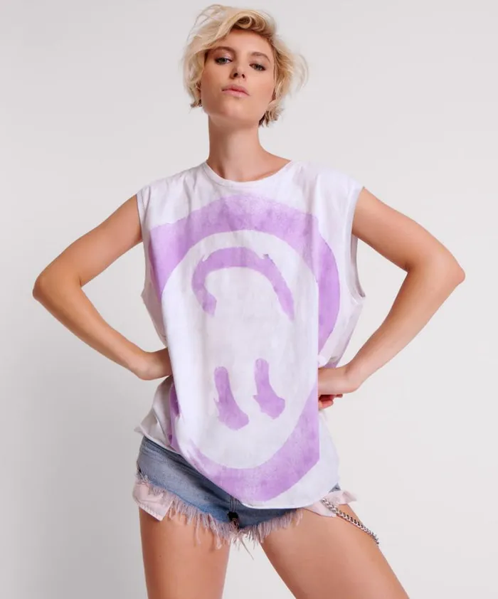 Women One Teaspoon Tees and Tanks SMILEY VIOLET HAND STAINED TANK