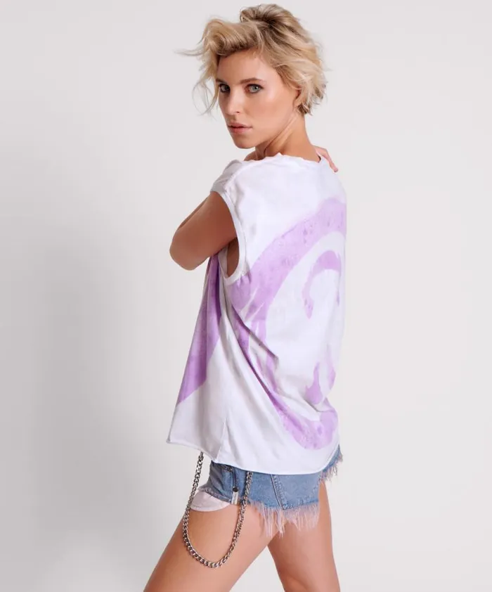 Women One Teaspoon Tees and Tanks SMILEY VIOLET HAND STAINED TANK Women One Teaspoon Tees and Tanks SMILEY VIOLET HAND STAINED TANK