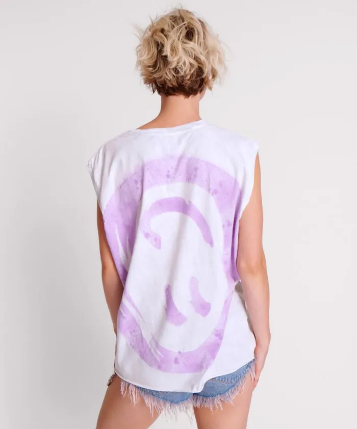 Women One Teaspoon Tees and Tanks SMILEY VIOLET HAND STAINED TANK Women One Teaspoon Tees and Tanks SMILEY VIOLET HAND STAINED TANK