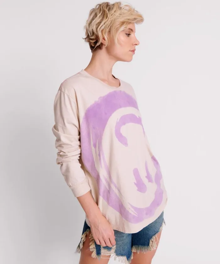 Women One Teaspoon Tees and Tanks SMILEY VIOLET LONG SLEEVE TEE