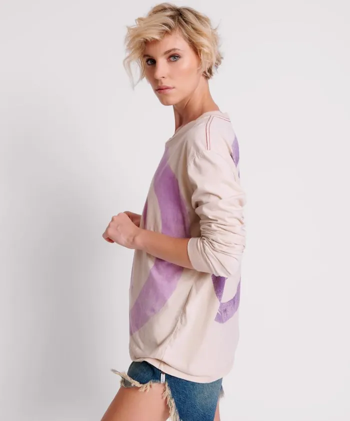 Women One Teaspoon Tees and Tanks SMILEY VIOLET LONG SLEEVE TEE Women One Teaspoon Tees and Tanks SMILEY VIOLET LONG SLEEVE TEE