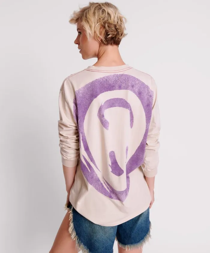 Women One Teaspoon Tees and Tanks SMILEY VIOLET LONG SLEEVE TEE Women One Teaspoon Tees and Tanks SMILEY VIOLET LONG SLEEVE TEE