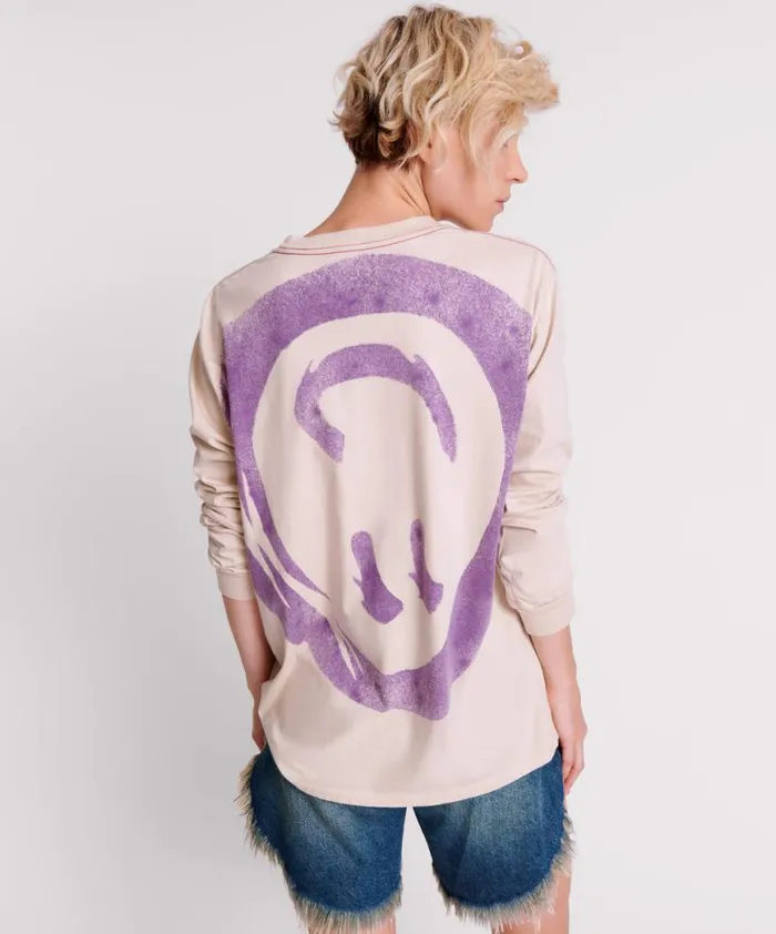 Women One Teaspoon Tees and Tanks SMILEY VIOLET LONG SLEEVE TEE Women One Teaspoon Tees and Tanks SMILEY VIOLET LONG SLEEVE TEE