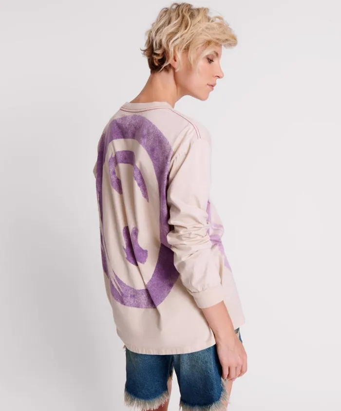 Women One Teaspoon Tees and Tanks SMILEY VIOLET LONG SLEEVE TEE Women One Teaspoon Tees and Tanks SMILEY VIOLET LONG SLEEVE TEE