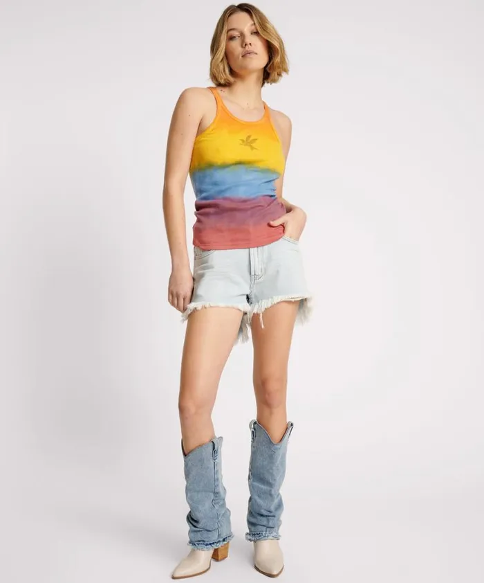 Women One Teaspoon Tees and Tanks SUNSET STRIPE RIB SINGLET Women One Teaspoon Tees and Tanks SUNSET STRIPE RIB SINGLET