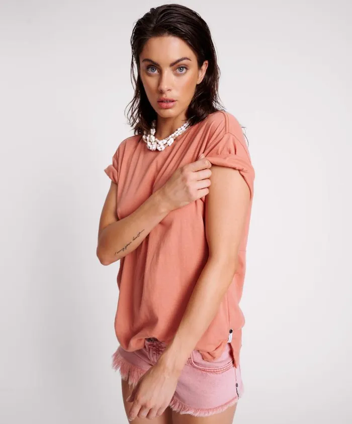 Women One Teaspoon Tees and Tanks TERRACOTTA LUCKY 8 BOYFRIEND TEE Women One Teaspoon Tees and Tanks TERRACOTTA LUCKY 8 BOYFRIEND TEE