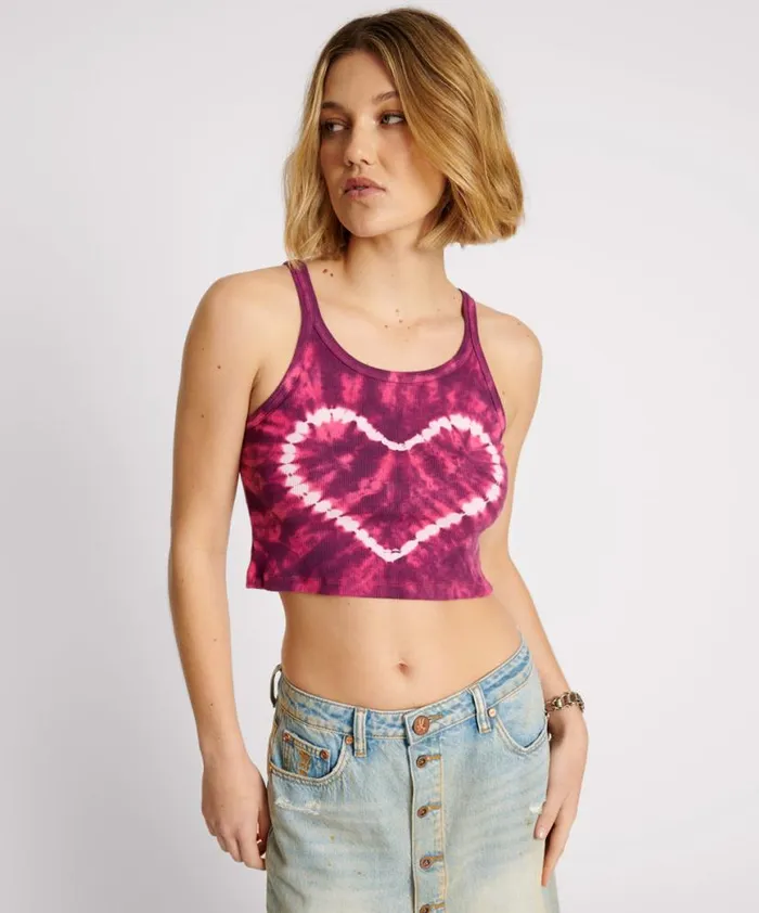 Women One Teaspoon Tees and Tanks TIE DYE HEART CROPPED RIB TANK