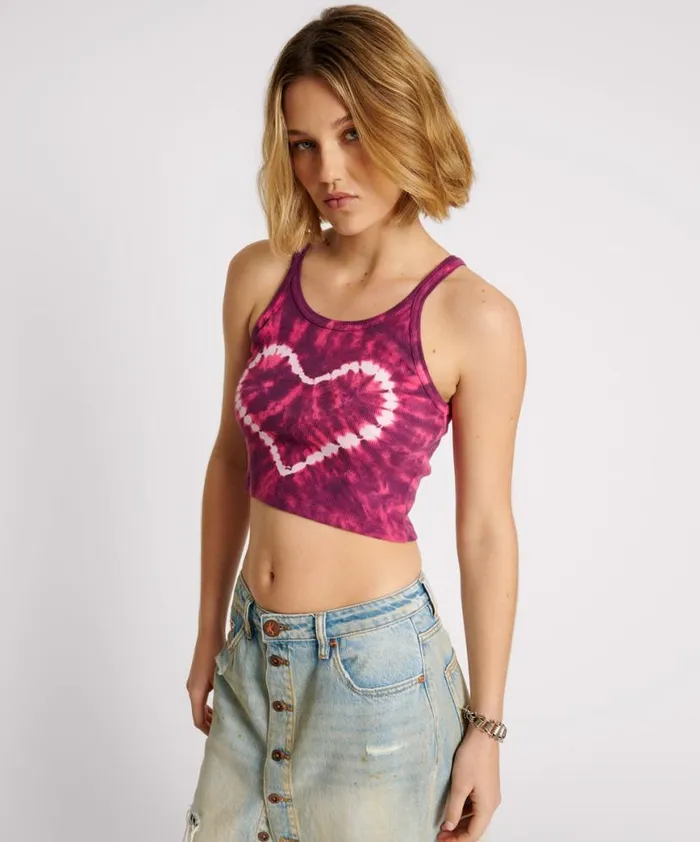 Women One Teaspoon Tees and Tanks TIE DYE HEART CROPPED RIB TANK Women One Teaspoon Tees and Tanks TIE DYE HEART CROPPED RIB TANK