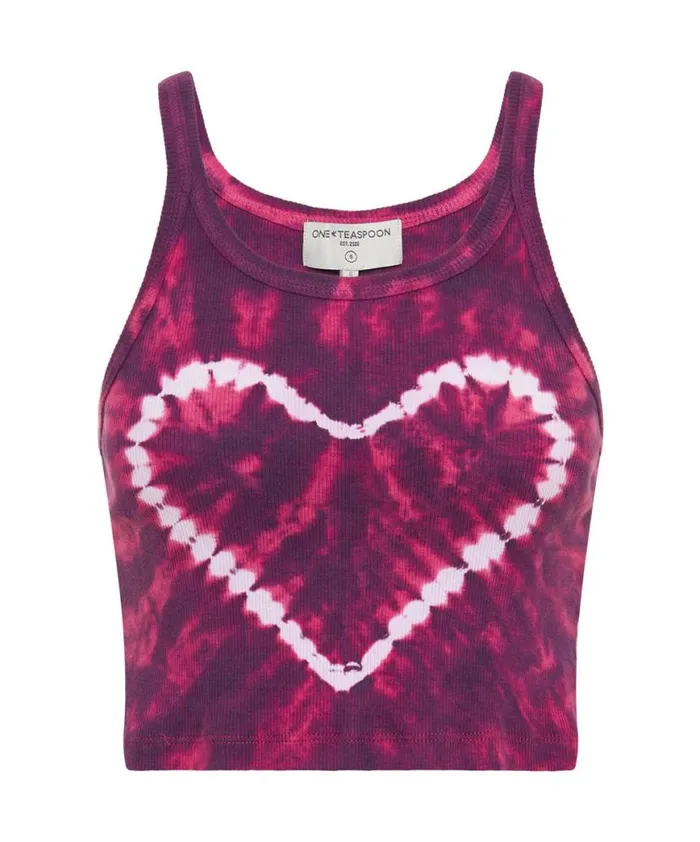 Women One Teaspoon Tees and Tanks TIE DYE HEART CROPPED RIB TANK Women One Teaspoon Tees and Tanks TIE DYE HEART CROPPED RIB TANK