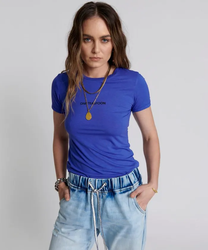 Women One Teaspoon Tees and Tanks VIOLET LOGO FITTED TEE