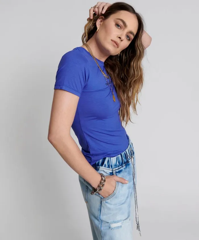Women One Teaspoon Tees and Tanks VIOLET LOGO FITTED TEE Women One Teaspoon Tees and Tanks VIOLET LOGO FITTED TEE