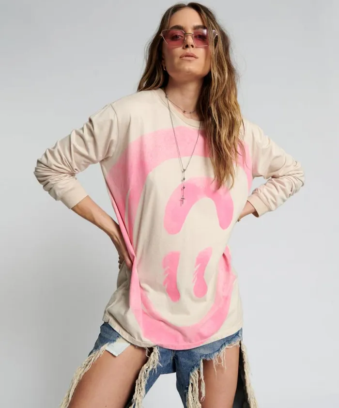 Women One Teaspoon Tees and Tanks WAS IT ALL AN ILLUSION HANDSPRAYED LONG SLEEVE TEE Women One Teaspoon Tees and Tanks WAS IT ALL AN ILLUSION HANDSPRAYED LONG SLEEVE TEE