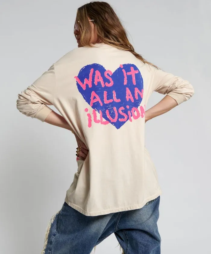 Women One Teaspoon Tees and Tanks WAS IT ALL AN ILLUSION HANDSPRAYED LONG SLEEVE TEE Women One Teaspoon Tees and Tanks WAS IT ALL AN ILLUSION HANDSPRAYED LONG SLEEVE TEE