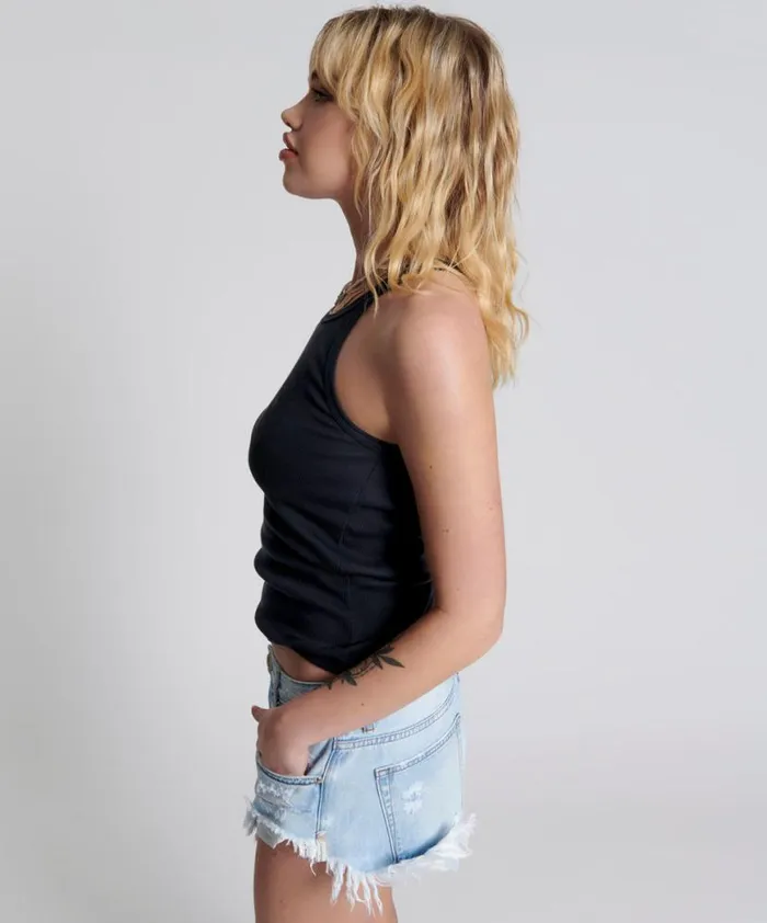 Women One Teaspoon Tees and Tanks WASHED BLACK LOGO SINGLET Women One Teaspoon Tees and Tanks WASHED BLACK LOGO SINGLET