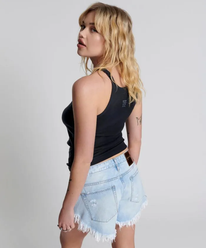Women One Teaspoon Tees and Tanks WASHED BLACK LOGO SINGLET Women One Teaspoon Tees and Tanks WASHED BLACK LOGO SINGLET