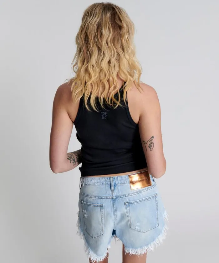 Women One Teaspoon Tees and Tanks WASHED BLACK LOGO SINGLET Women One Teaspoon Tees and Tanks WASHED BLACK LOGO SINGLET
