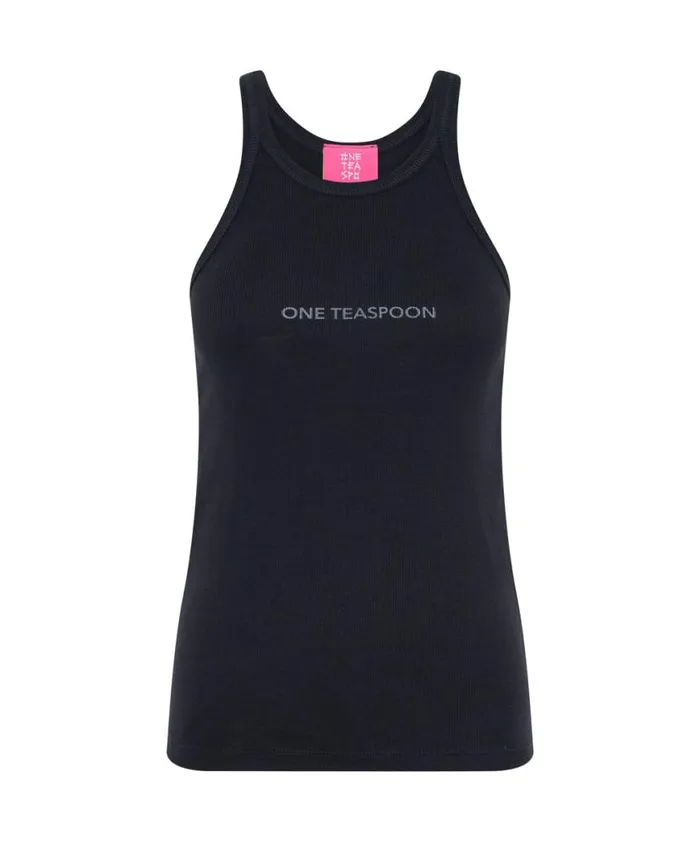 Women One Teaspoon Tees and Tanks WASHED BLACK LOGO SINGLET Women One Teaspoon Tees and Tanks WASHED BLACK LOGO SINGLET